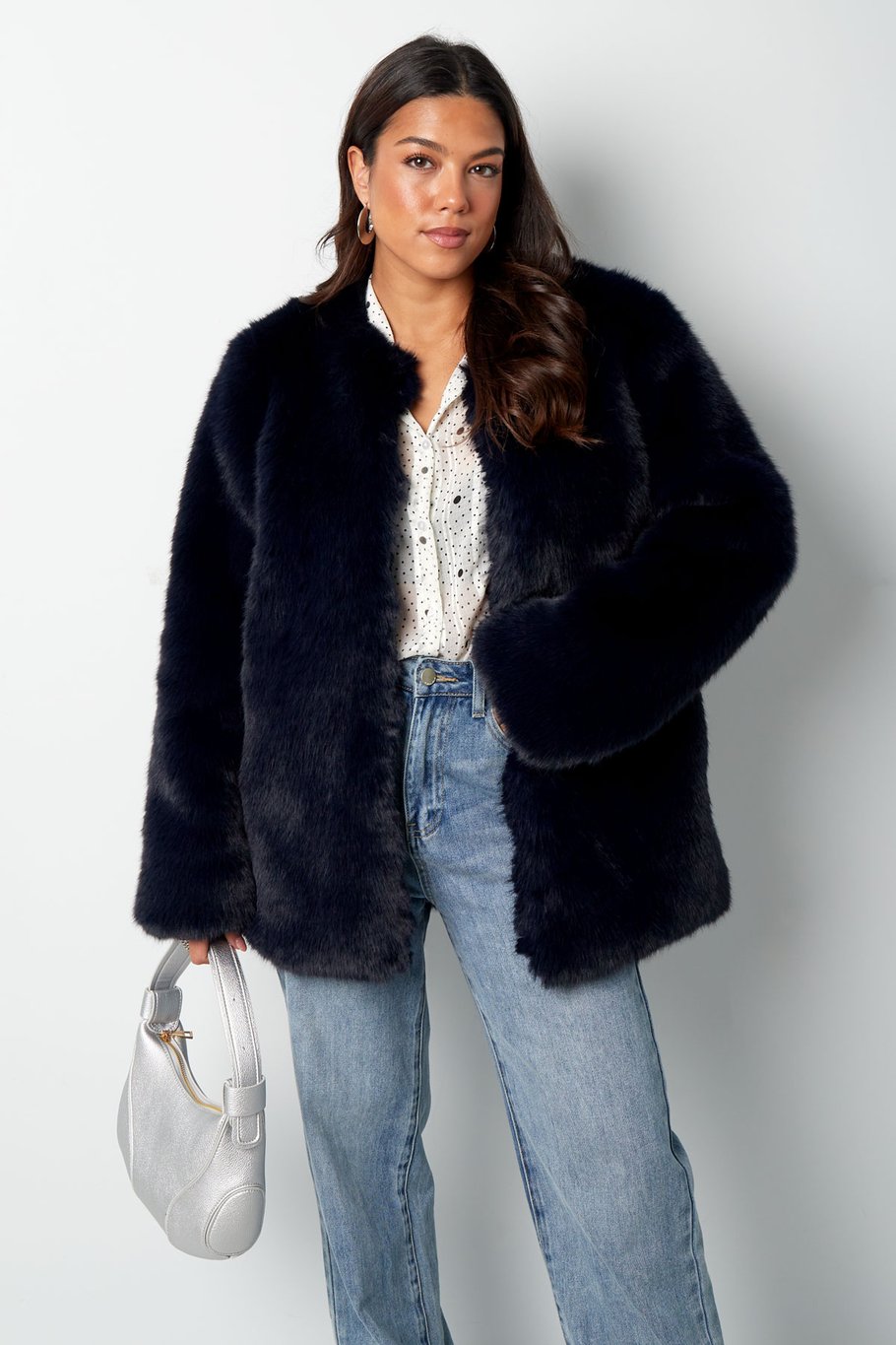 Faux fur coat - dark blue Picture5